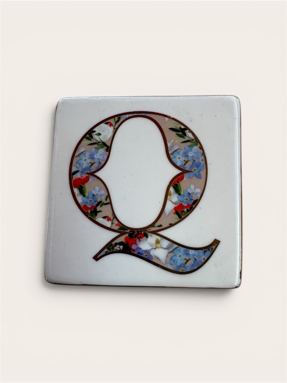 Floral Letter Q Trinket Box - White
